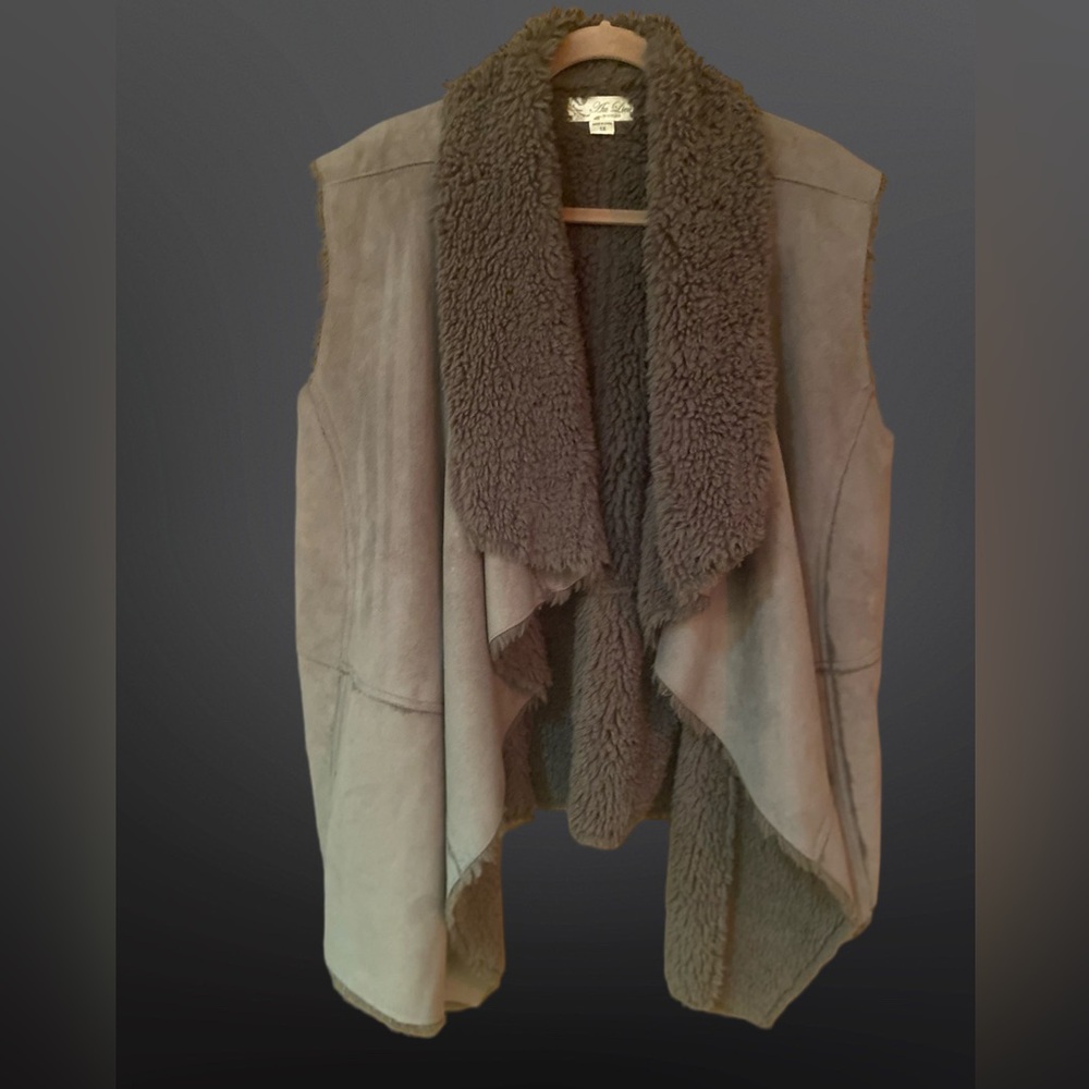 Au Lieu Brown Faux Fur, Faux Suede Open Front Vest Jacket - Size 1X